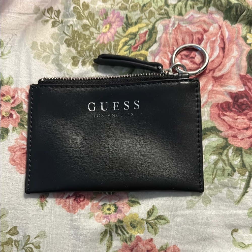 GUESS Black Leather Card Wallet with Keyring